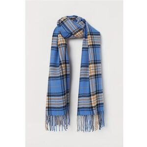 H&M Jacquard-Weave Scarf - Blue/Beige Plaid